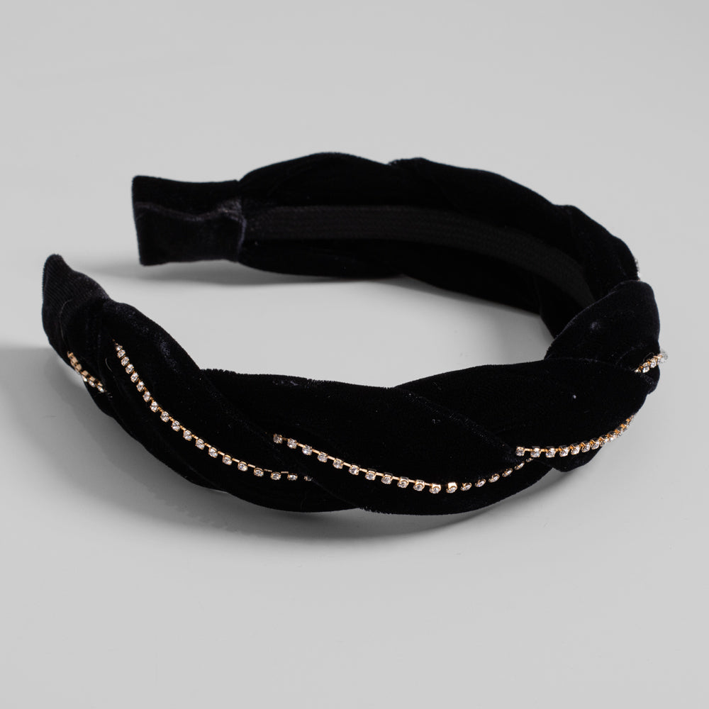 Handmade Swarovski Crystal Velvet Twist Headband Swarovski Crystal 3.5cm Clear Crystal at Tegen Accessories
