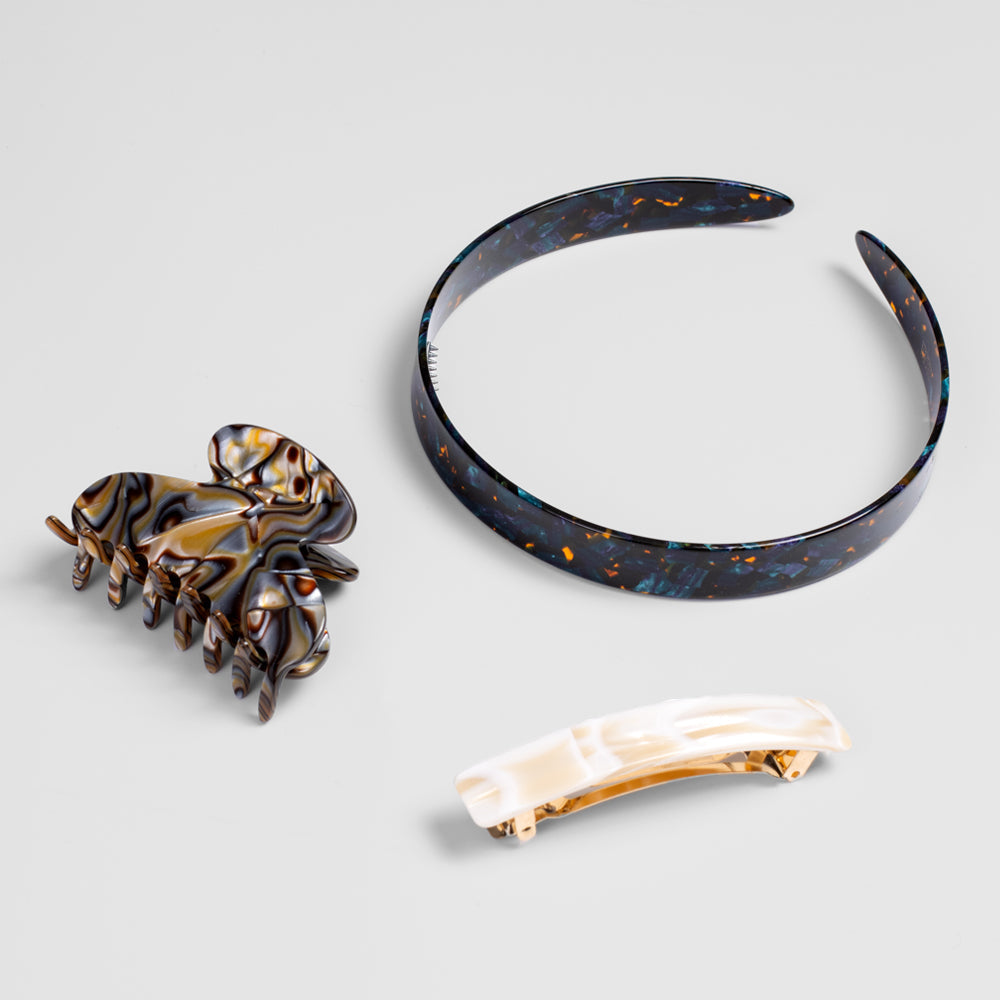 Handmade Fine Hair Gift Set Vanilla Marine Fossil Onyx Handmade French Hair Accessories at Tegen Accessories