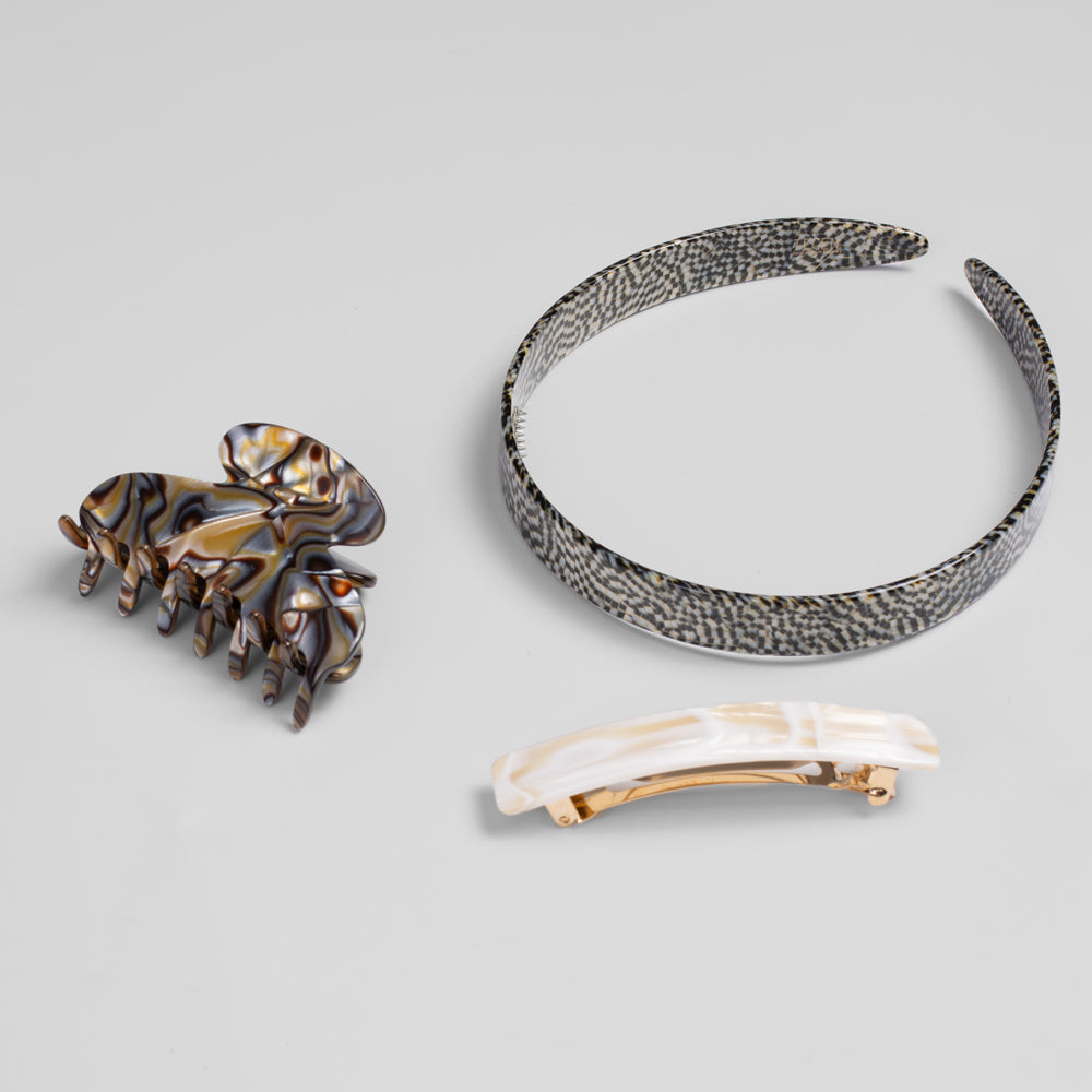 Handmade Fine Hair Gift Set Vanilla Prada Style Onyx Handmade French Hair Accessories at Tegen Accessories