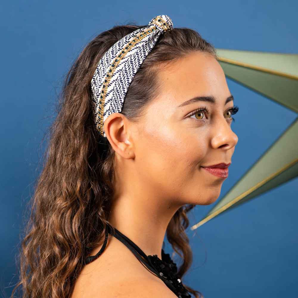 Handmade Swarovski Fabric Knot Headband Swarovski Crystal Tegen Accessories |Navy