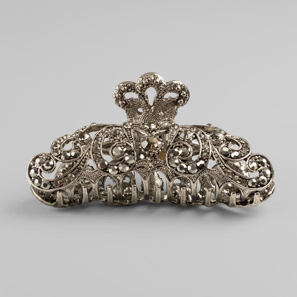 Large Crown Crystal Hair Claw Clip Crystal in Pewter Crystal at Tegen Accessories