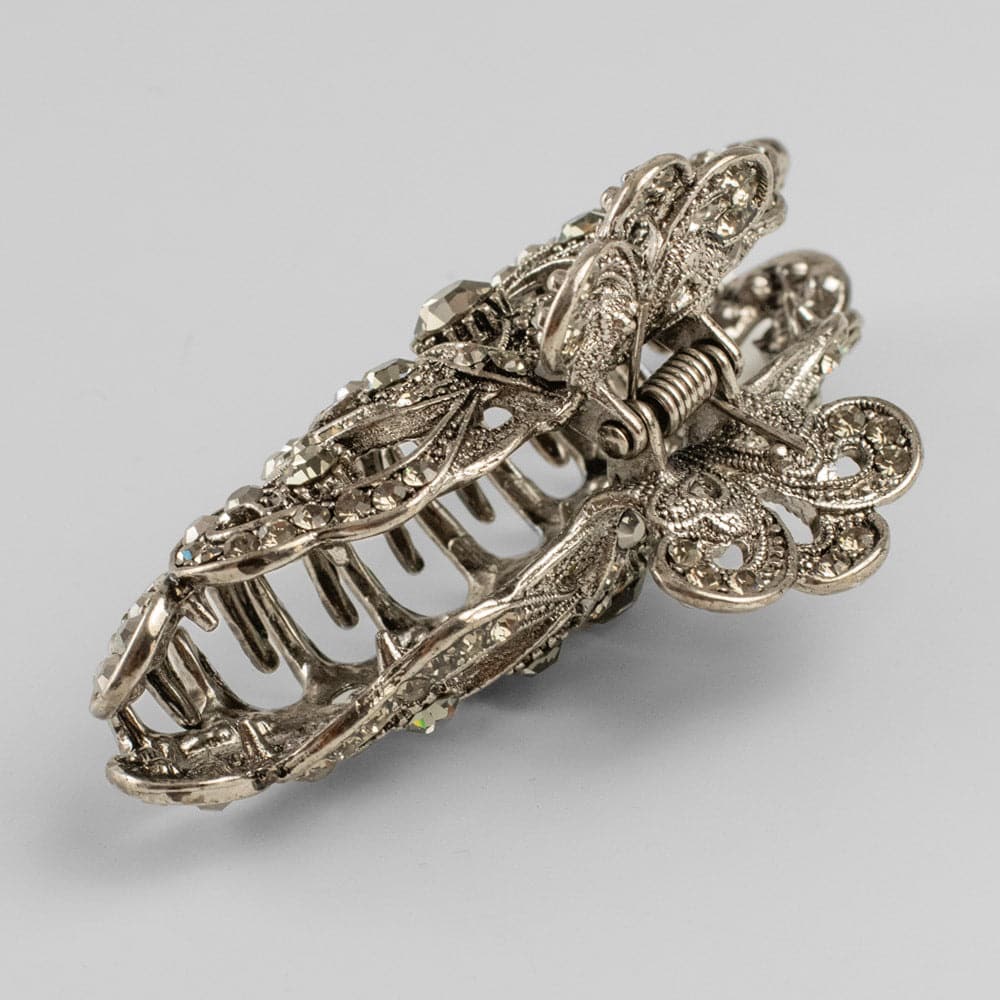 Large Crown Crystal Hair Claw Clip Crystal in Pewter Crystal at Tegen Accessories