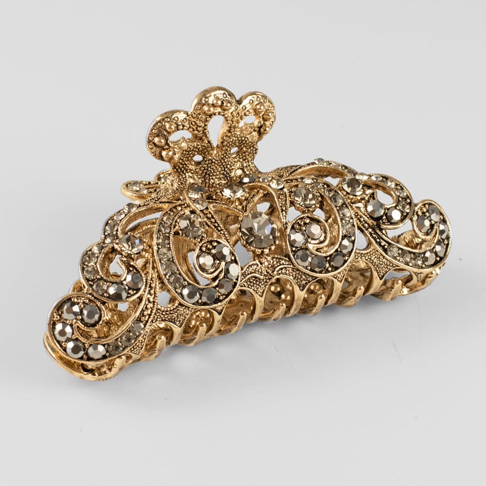 Large Crown Swarovski Crystal Hair Claw Clip Swarovski Crystal in Pewter Crystal / Gold at Tegen Accessories