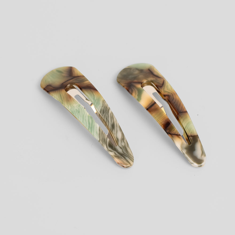 Limited Edition 2x 7cm Snap Clips 7cm Green Agate Handmade French Hair Accessories at Tegen Accessories