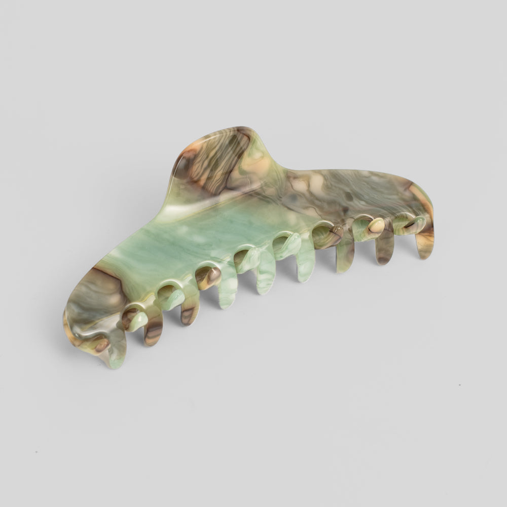 Limited Edition Handmade Long Narrow Fine Hair Claw Clip in 11cm Green Agate Handmade French Hair Accessories at Tegen Accessories