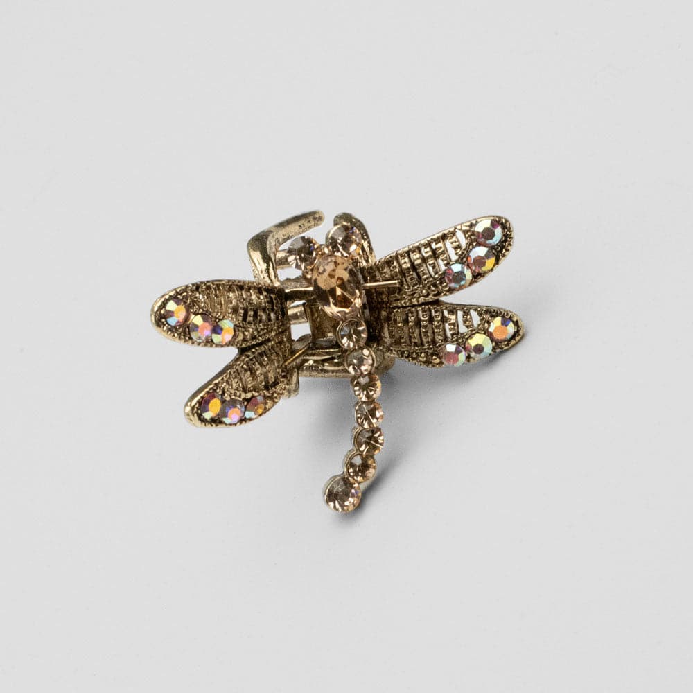 Mini Crystal Dragonfly Hair Claw Clip Crystal in Gold Crystal at Tegen Accessories