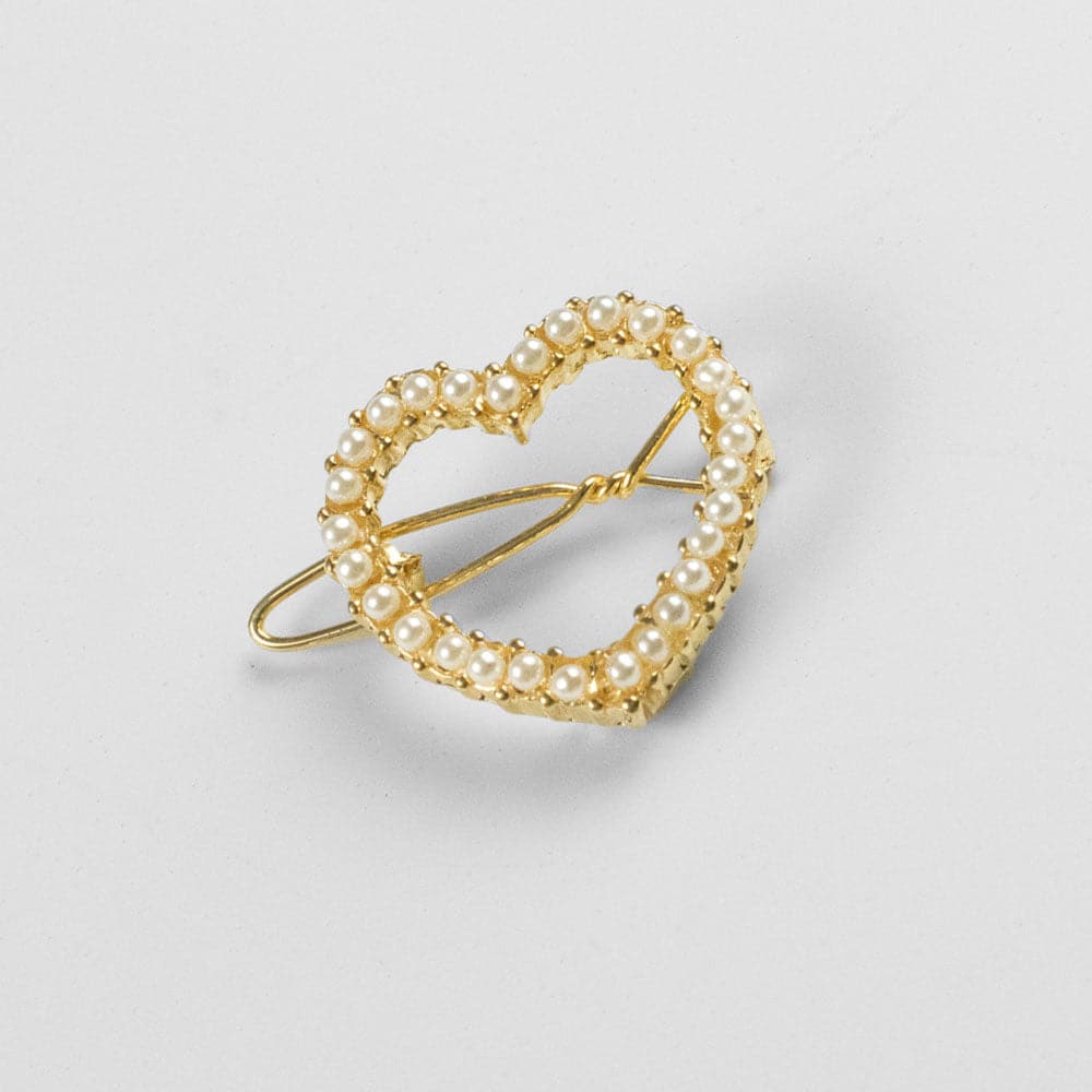 Mini Crystal Heart Hair Clip Crystal in Pearl / Gold at Tegen Accessories