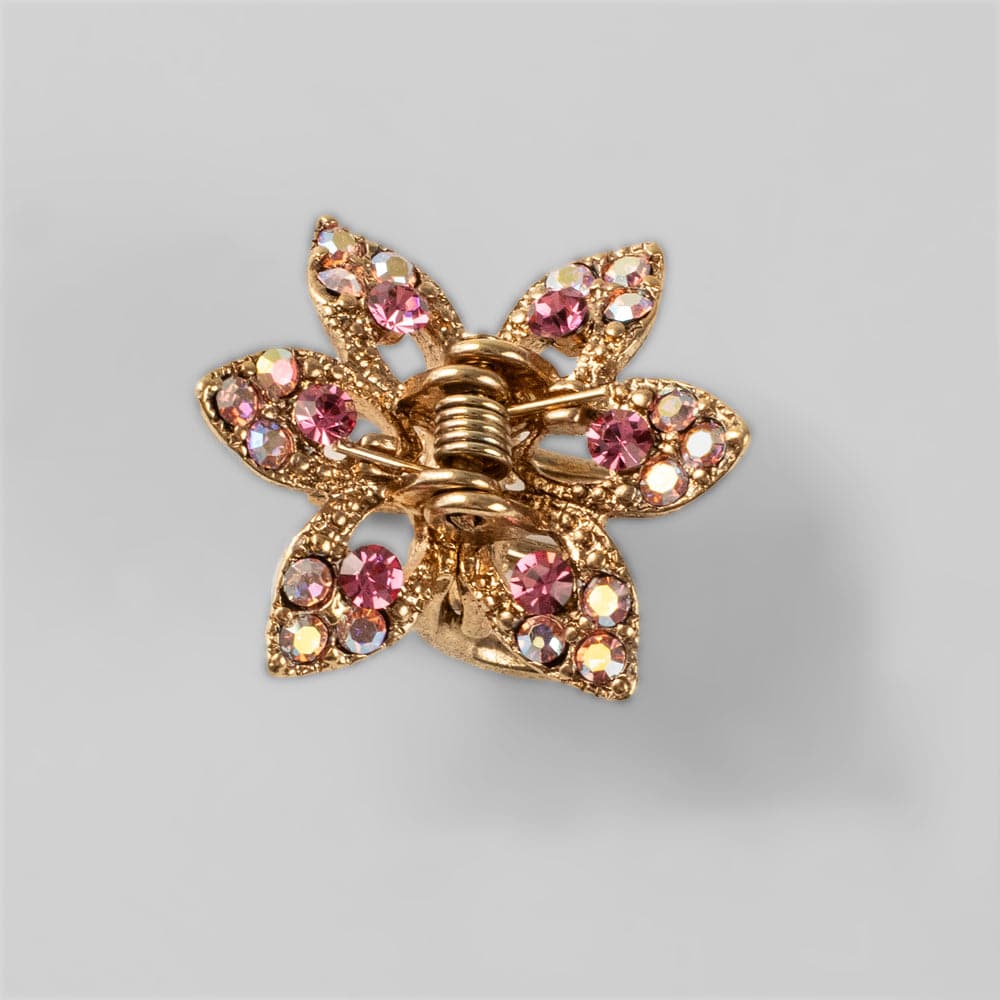 Mini Crystal Maple Leaf Hair Claw Clip Crystal in Fuchsia Crystal at Tegen Accessories