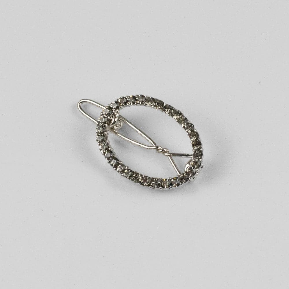 Mini Crystal Oval Hair Clip Crystal in Pewter Crystal at Tegen Accessories