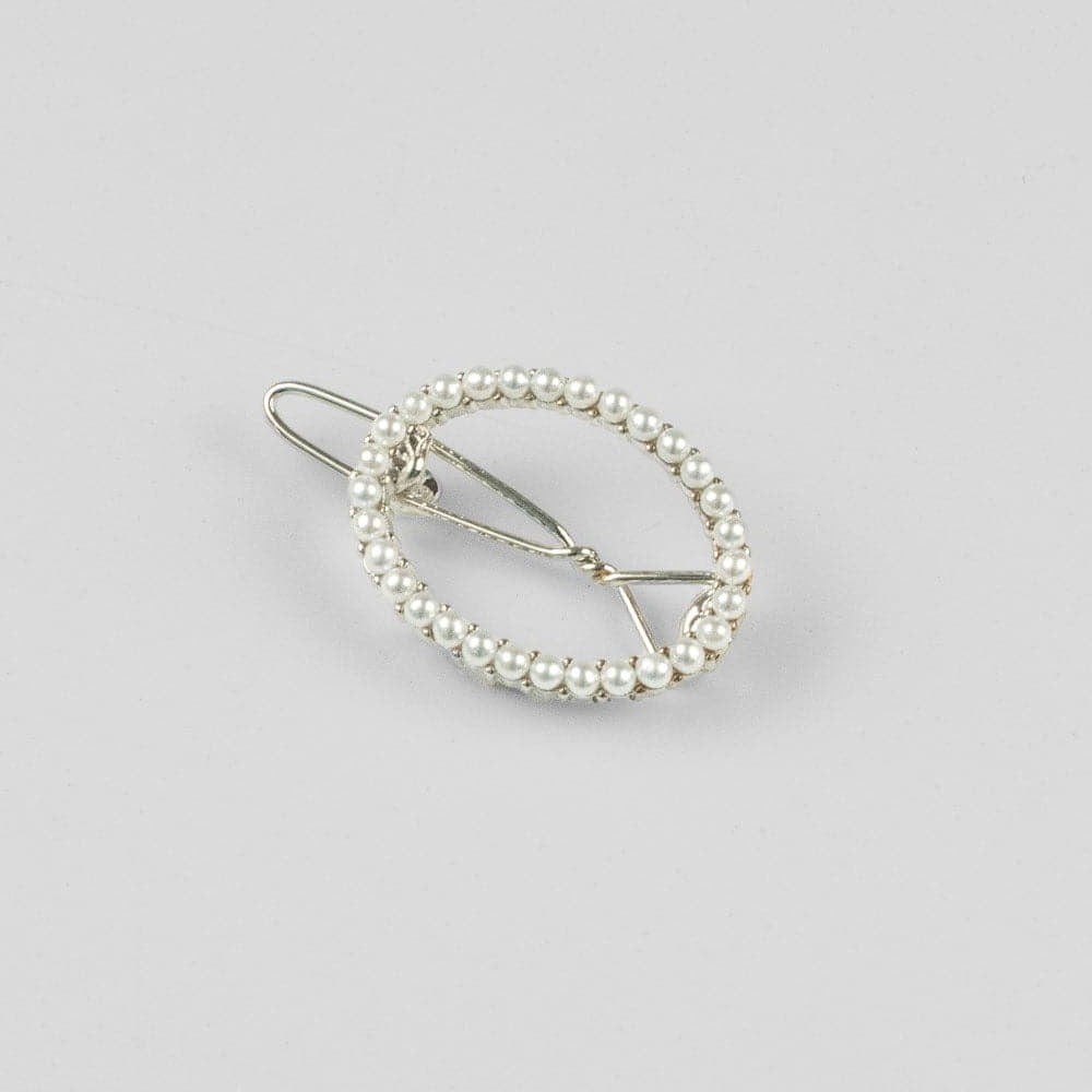 Mini Crystal Oval Hair Clip Crystal in Pearl / Silver at Tegen Accessories