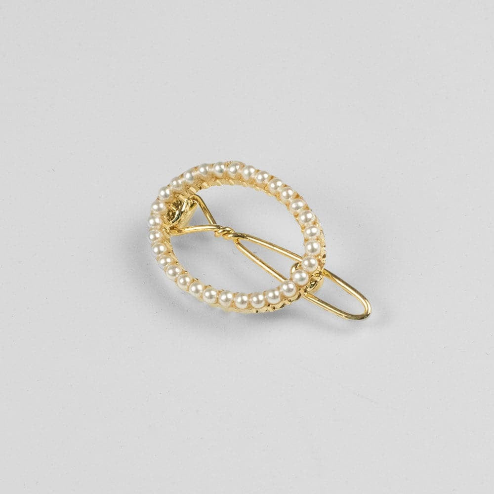 Mini Crystal Oval Hair Clip Crystal in Pearl / Gold at Tegen Accessories