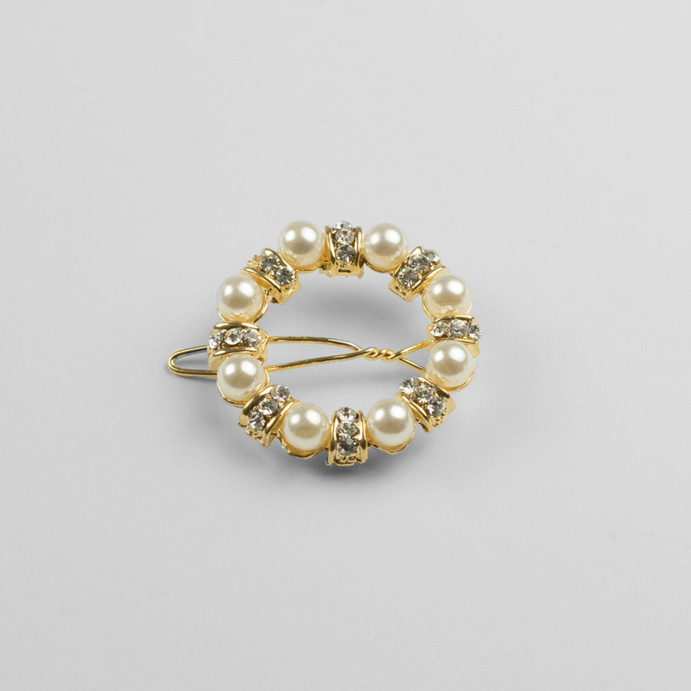 Pearl Swarovski Circle Clip Swarovski Crystal in Pearl / Silver at Tegen Accessories