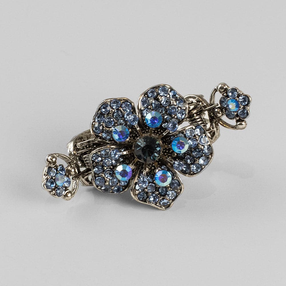 Small Crystal Flower Hair Claw Clip Crystal in Blue Crystal at Tegen Accessories
