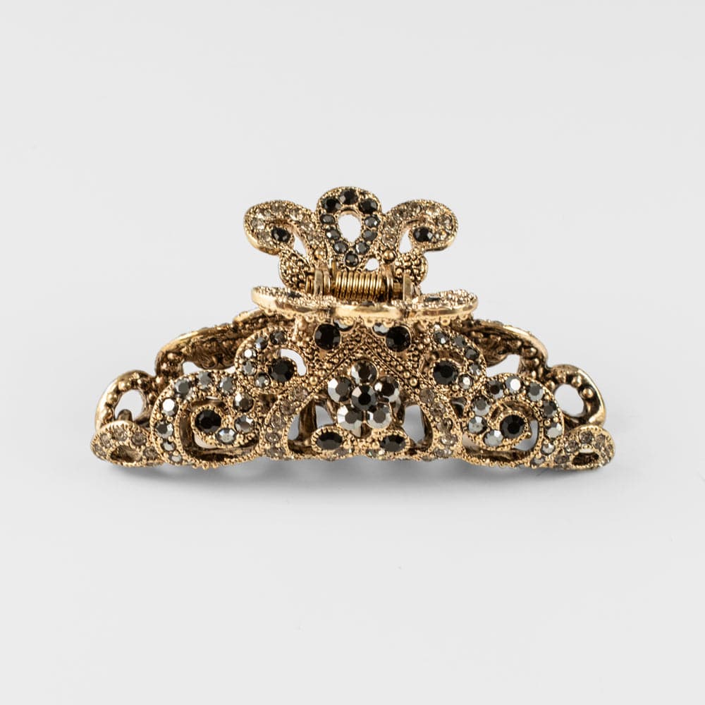 Small Swarovski Crown Hair Claw Clip Swarovski Crystal in Pewter Crystal / Gold at Tegen Accessories