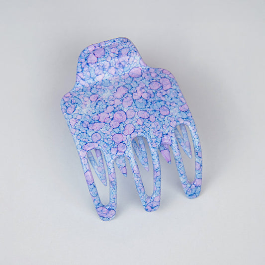 Side hair claw clip floral design with extra teeth for grip in blue and pink 