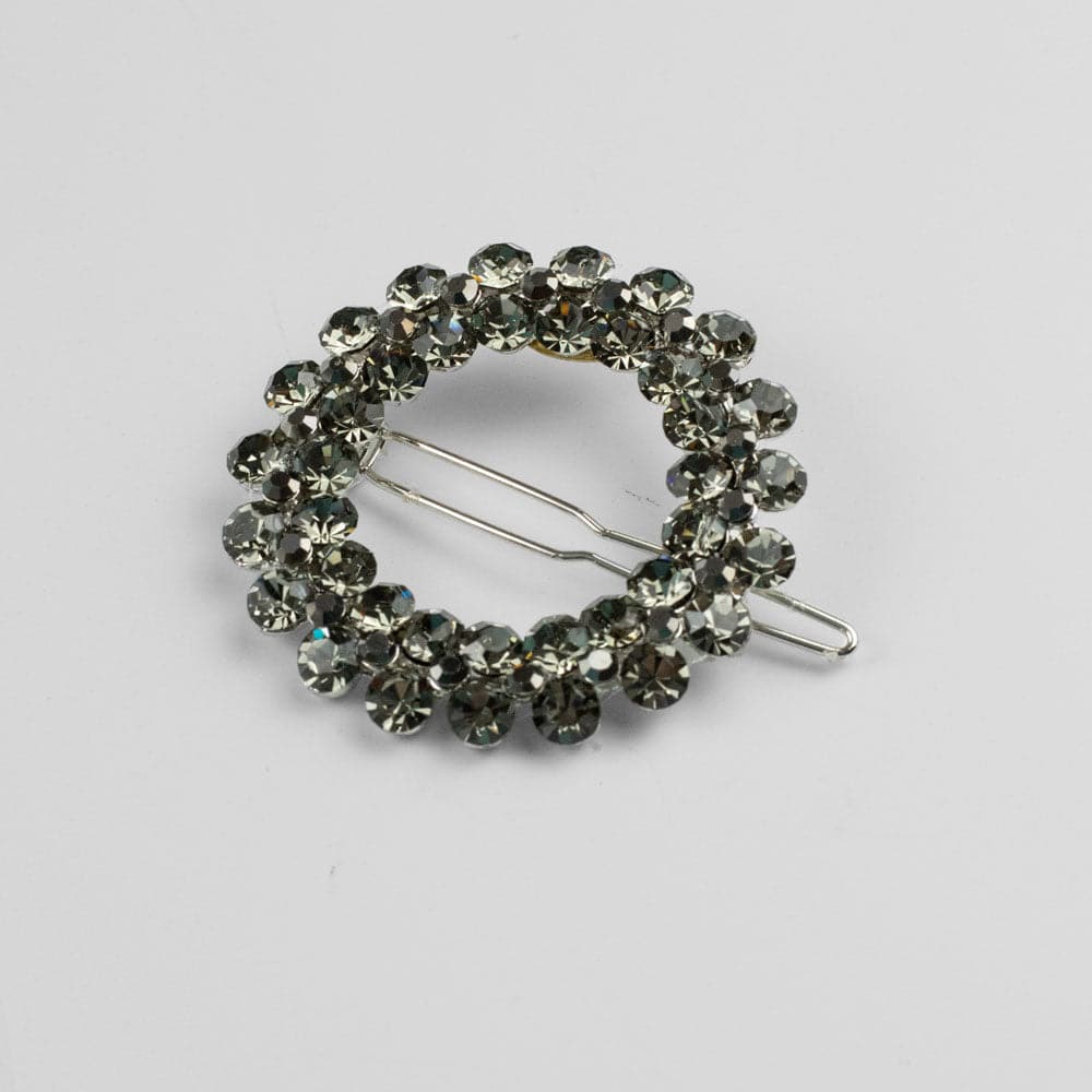Statement Crystal Circle Hair Clip Crystal in Pewter Crystal at Tegen Accessories