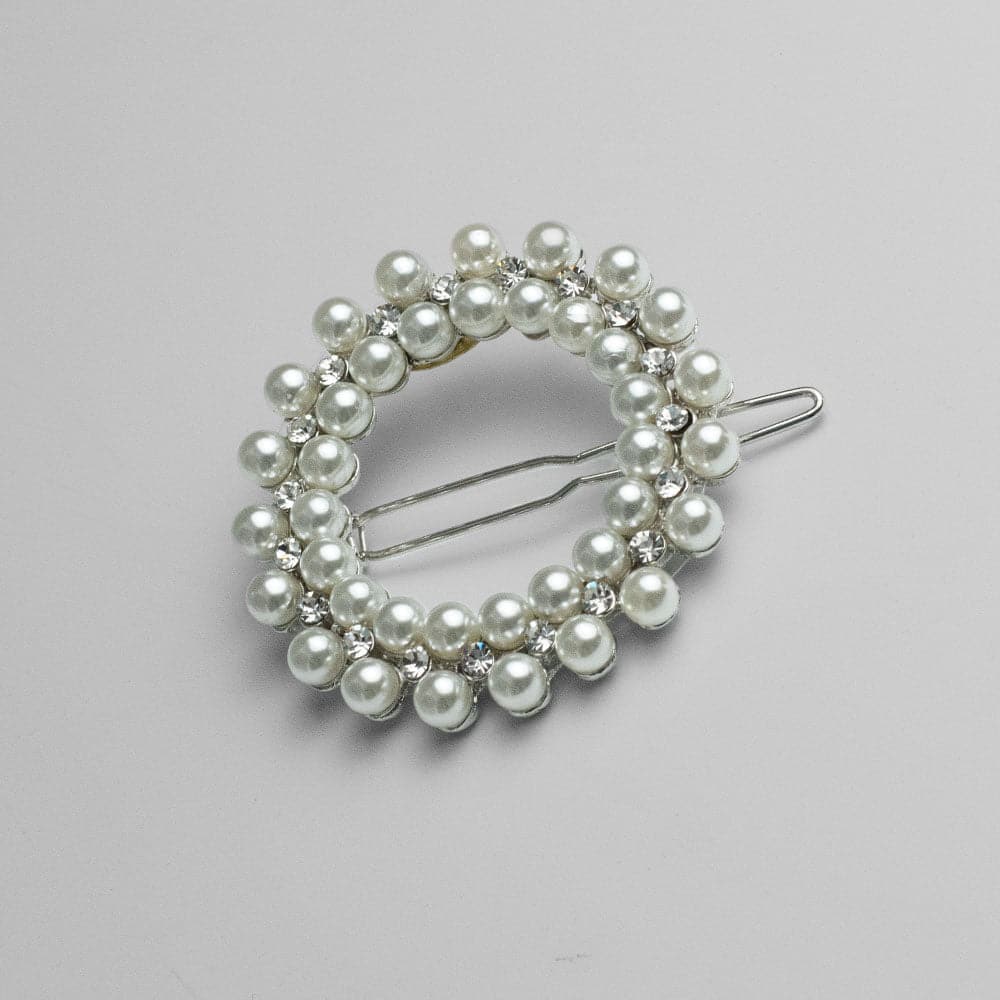 Statement Crystal Circle Hair Clip Crystal in Pearl / Silver at Tegen Accessories