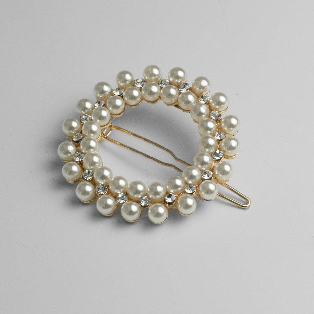 Statement Crystal Circle Hair Clip Crystal in Pearl / Gold at Tegen Accessories