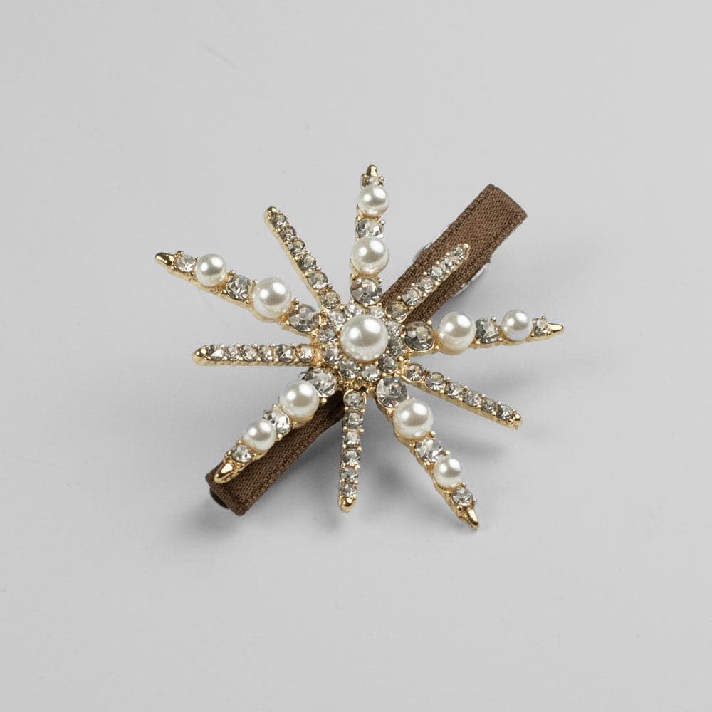 Swarovski Crystal & Pearl Starburst Beak Clip Swarovski Crystal in Pearl / Gold at Tegen Accessories