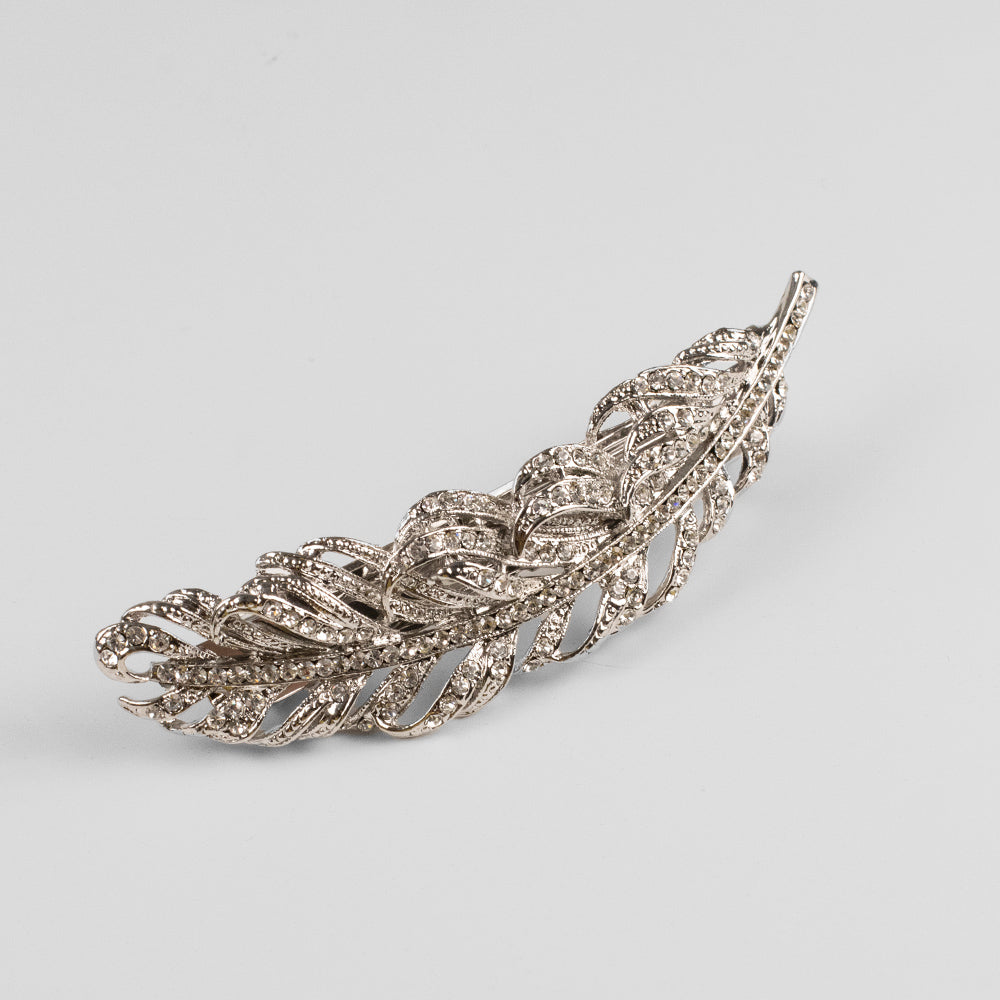 Swarovski Feather Hair Barrette Clip Swarovski Crystal in 9cm at Tegen Accessories
