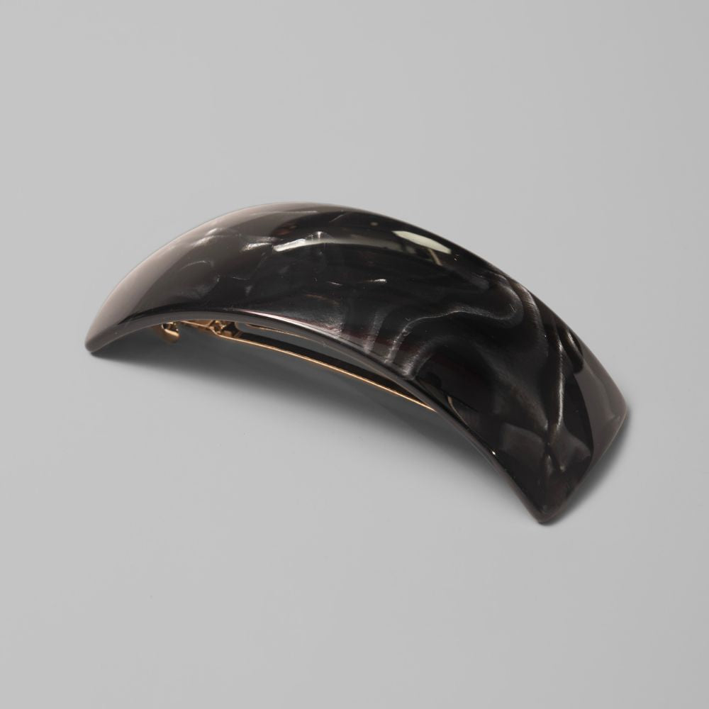 Wide Arched Barrette Clip in 11cm Black Marble Handmade French Hair Accessories at Tegen Accessories