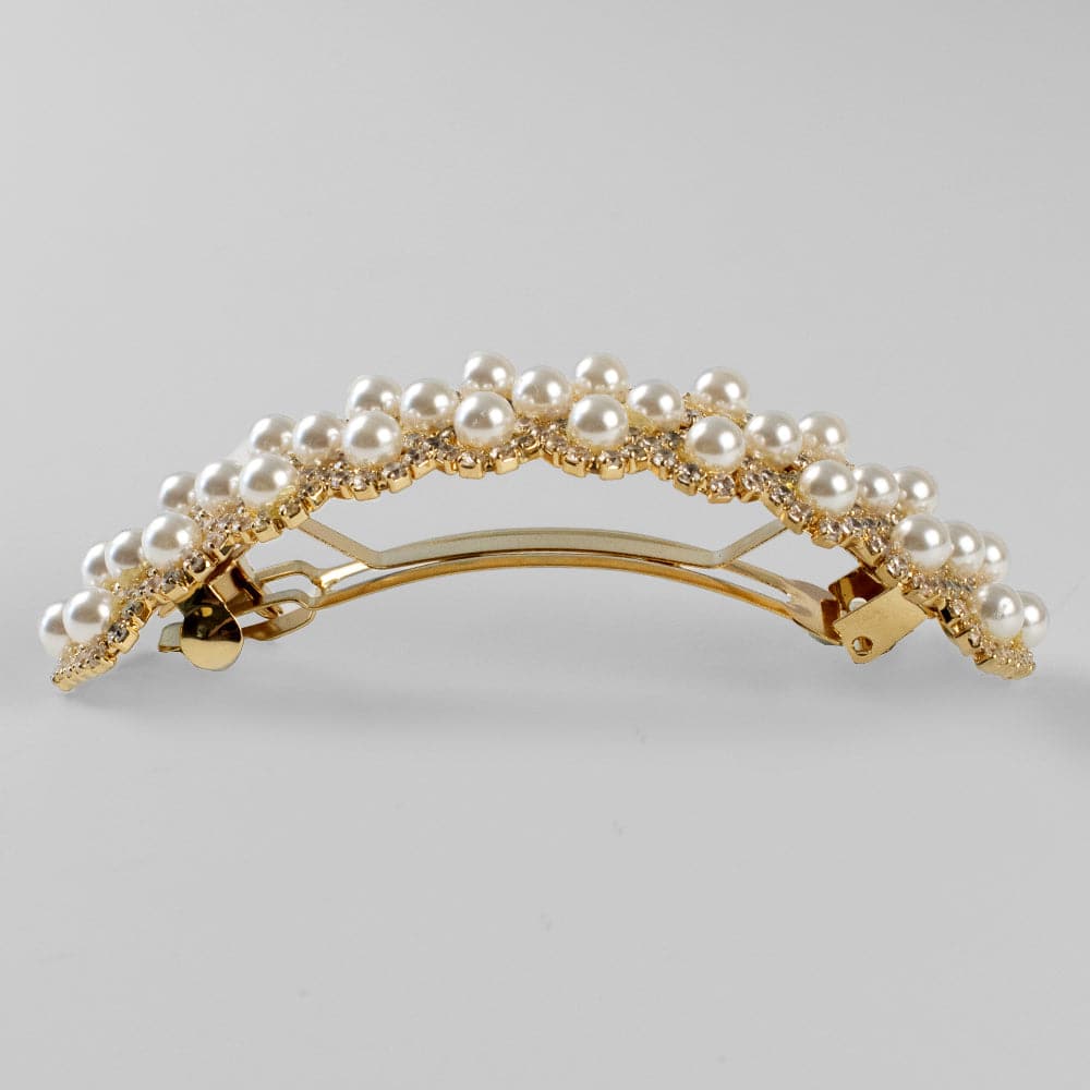 Wide Arched Swarovski Crystal and Pearl Barrette Swarovski Crystal in at Tegen Accessories