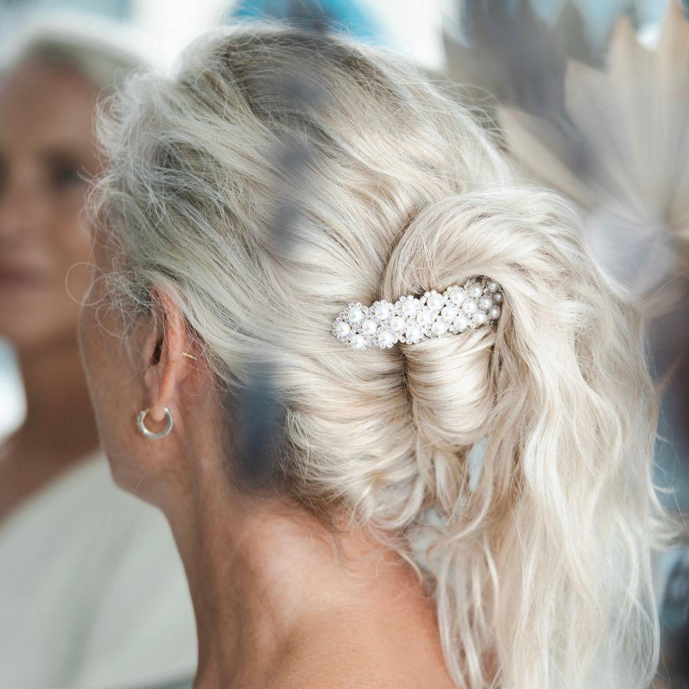 Wide Arched Swarovski Crystal and Pearl Barrette Swarovski Crystal at Tegen Accessories